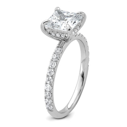 14K White Gold 2 1/2 carat Certified Lab Grown Diamond VS+ F+ Princess Complete Solitaire with Flair Engagement Ring