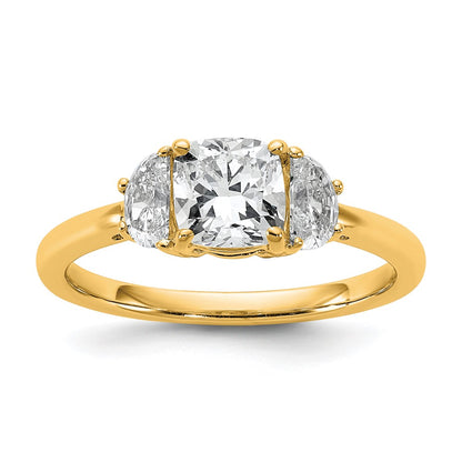 14K Yellow Gold 3/8 carat Lab Grown Diamond VS/SI+ G+ Half Moon and 1 carat Cushion Center Semi Mount Three Stone Engagement Ring