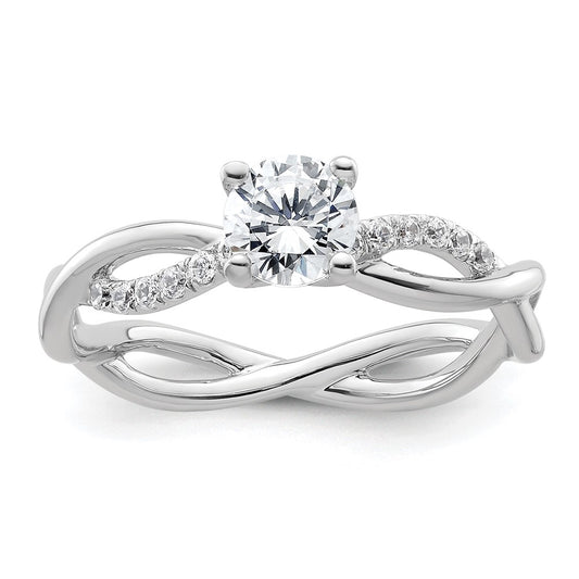 14K White Gold Criss-Cross (Holds 1/2 carat (5.2mm) Round Center) 1/8 carat Diamond Semi-mount Engagement Ring