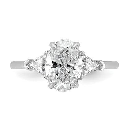 14K White Gold 2 carat Certified Lab Grown Diamond VS+ F+ Complete Oval and Trillion Three Stone Engagement Ring