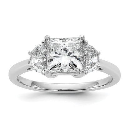 14K White Gold 1/2 carat Lab Grown Diamond VS+ F+ Half Moon 1 1/2 carat Princess Center Semi Mount Three Stone Engagement Ring