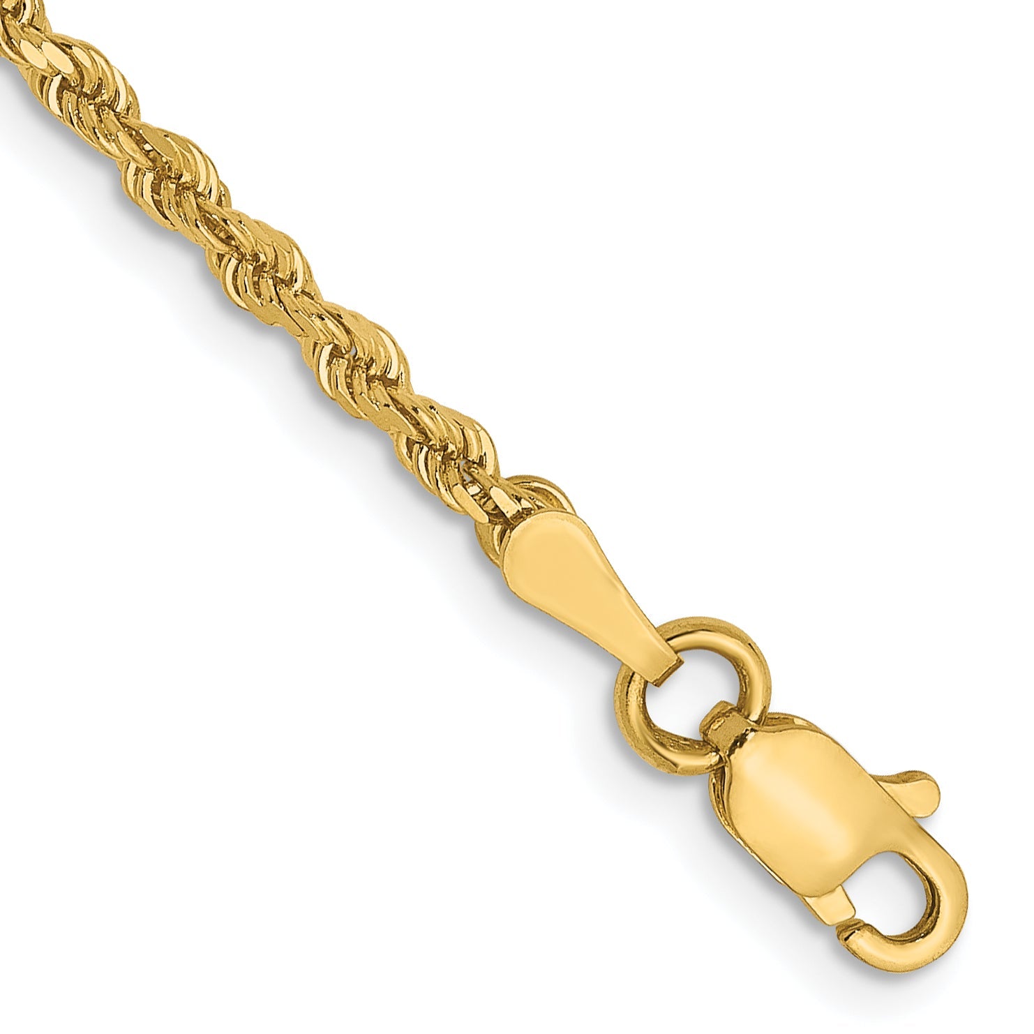 7 Inch 14K Yellow Gold 2mm Diamond Cut Rope Chain Bracelet