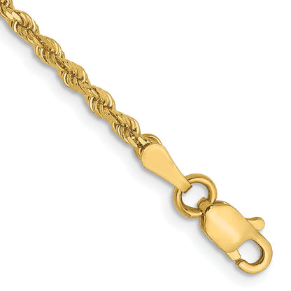 7 Inch 14K Yellow Gold 2mm Diamond Cut Rope Chain Bracelet