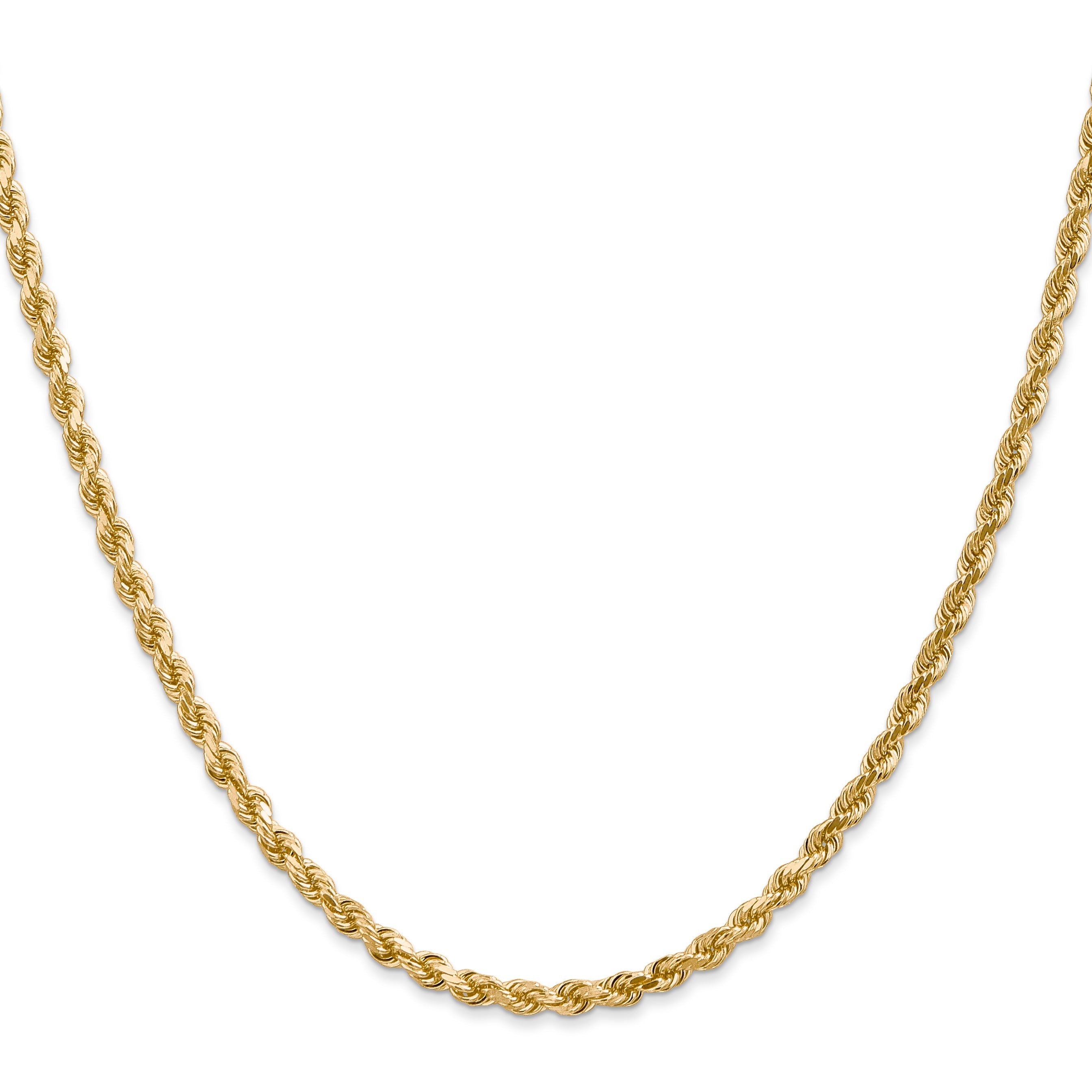 2 Inch 14K Yellow Gold 3mm Diamond Cut Rope Chain Necklace