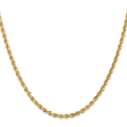 2 Inch 14K Yellow Gold 3mm Diamond Cut Rope Chain Necklace