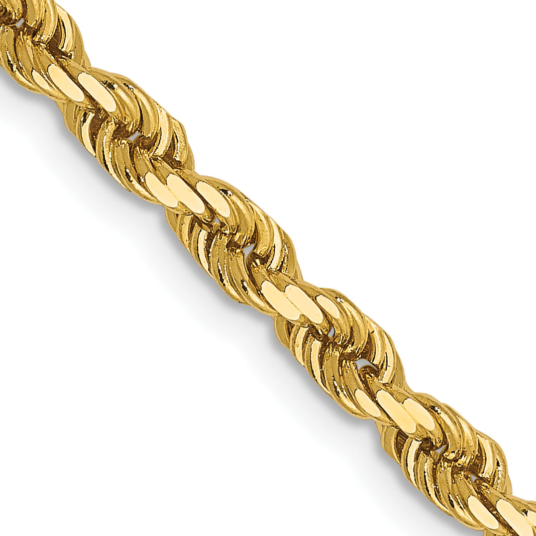 2 Inch 14K Yellow Gold 3mm Diamond Cut Rope Chain Necklace