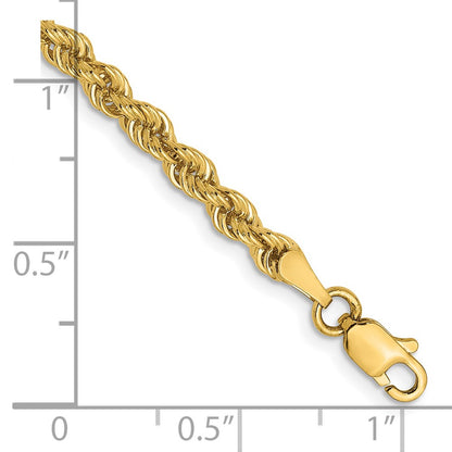 8 Inch 14K Yellow Gold 3mm Solid Regular Rope Chain Bracelet