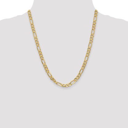 22 Inch 14K Yellow Gold 6.00mm Flat Figaro Chain Necklace