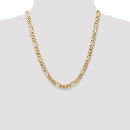 22 Inch 14K Yellow Gold 7mm Flat Figaro Chain Necklace