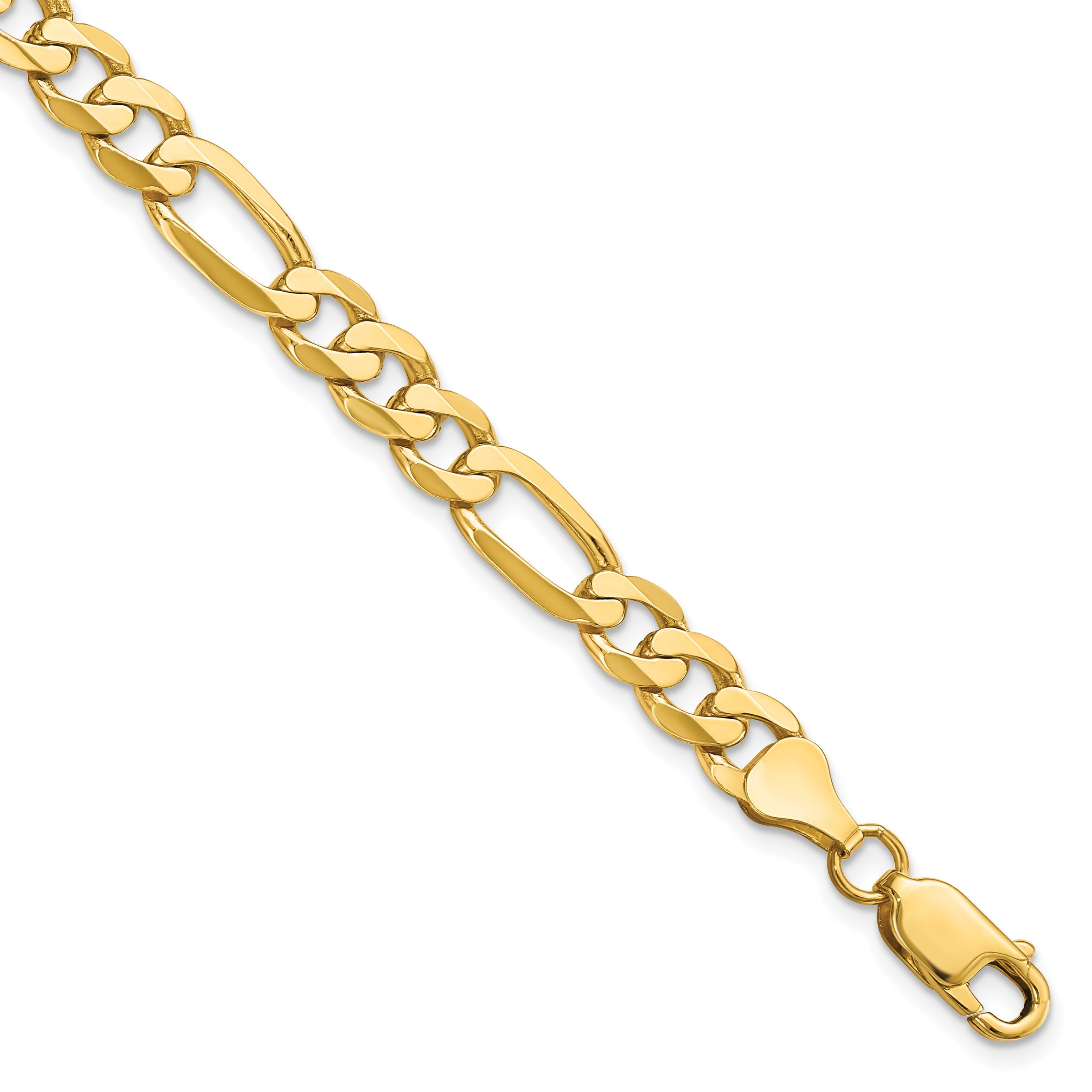 9 Inch 14K Yellow Gold 7mm Flat Figaro Chain Bracelet