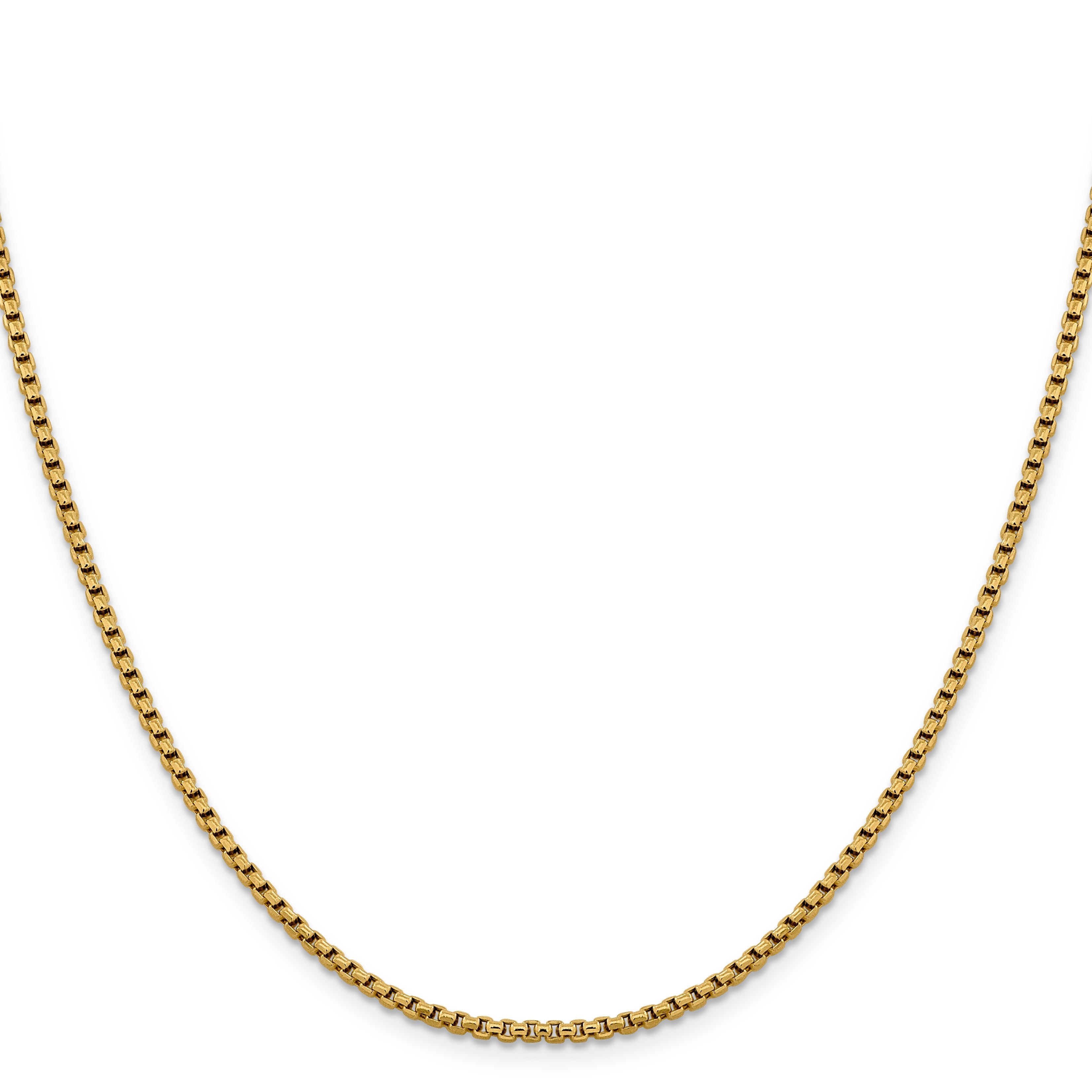 22 Inch 14K Yellow Gold 2.4mm Semi Solid D/C Round Box Chain Necklace