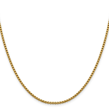 22 Inch 14K Yellow Gold 2.4mm Semi Solid D/C Round Box Chain Necklace