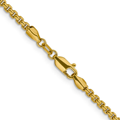 22 Inch 14K Yellow Gold 2.4mm Semi Solid D/C Round Box Chain Necklace