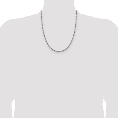 22 Inch 14K White Gold 2.4mm Semi Solid D/C Round Box Chain Necklace