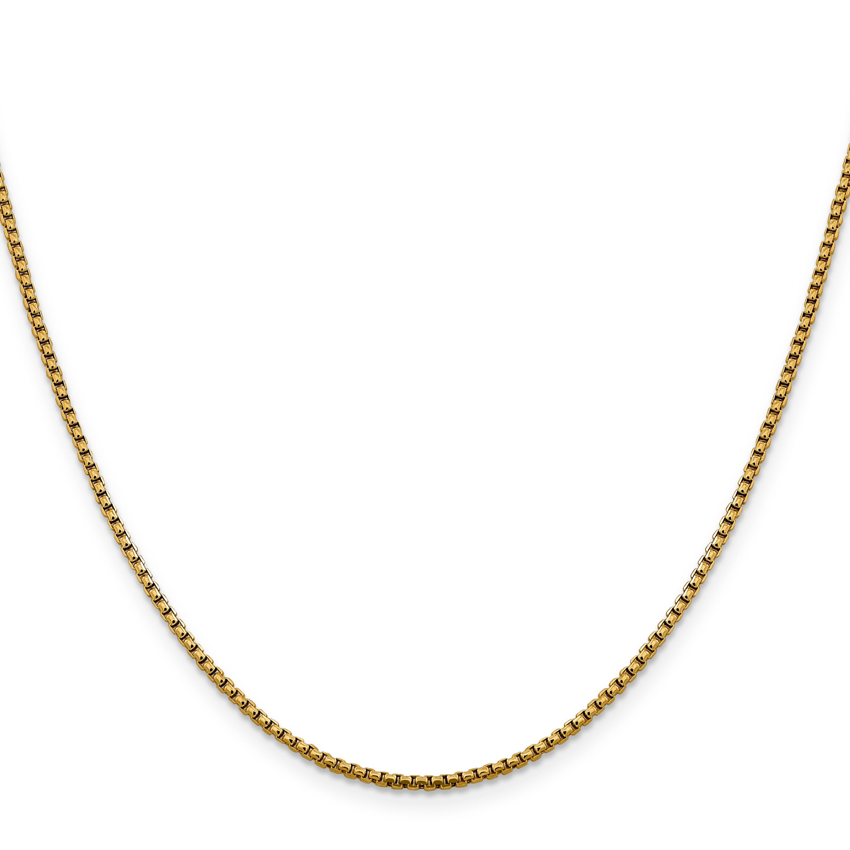 22 Inch 14K Yellow Gold 1.85mm Semi Solid D/C Round Box Chain Necklace
