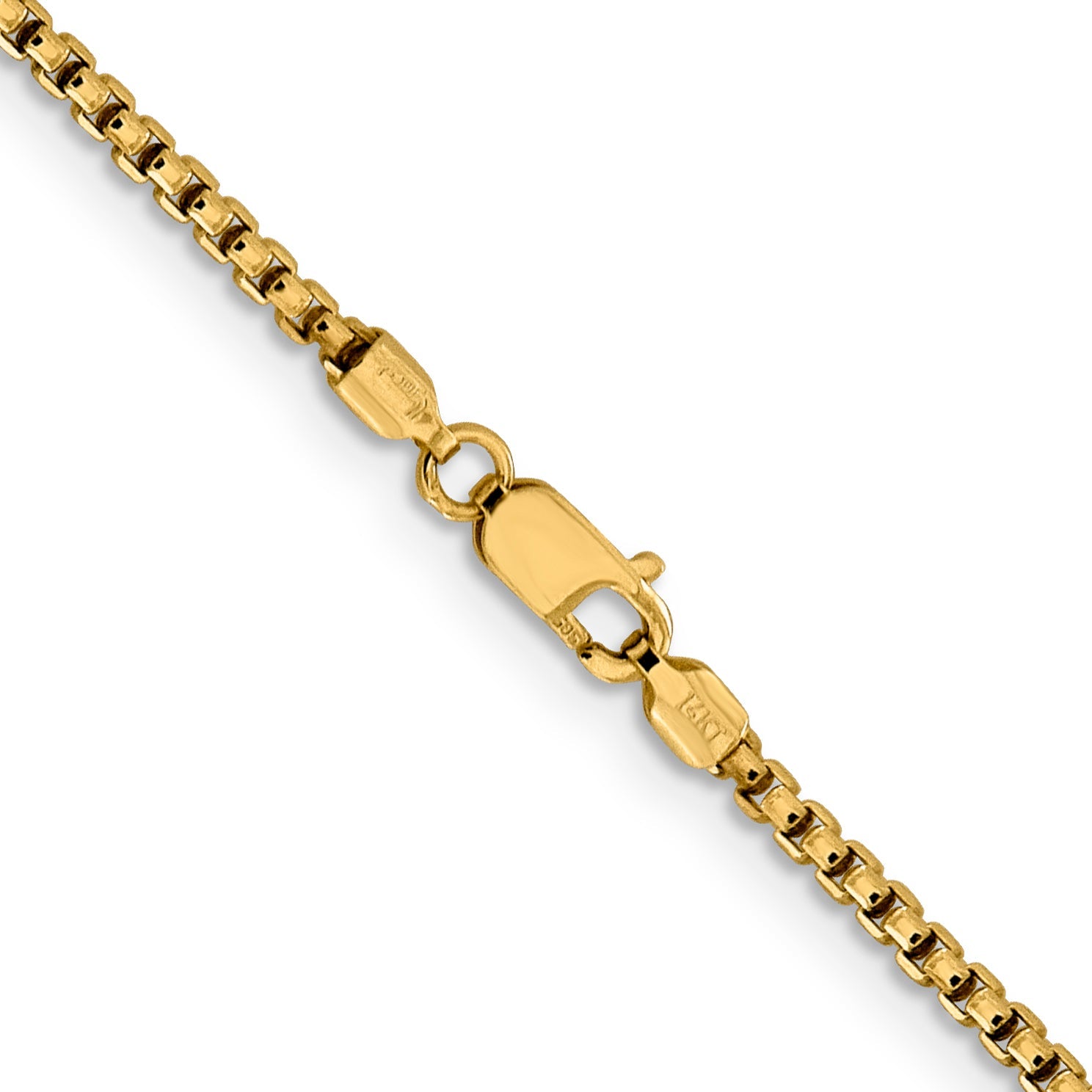 22 Inch 14K Yellow Gold 1.85mm Semi Solid D/C Round Box Chain Necklace