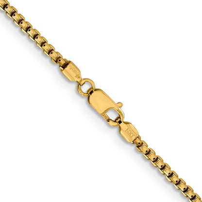 22 Inch 14K Yellow Gold 1.85mm Semi Solid D/C Round Box Chain Necklace