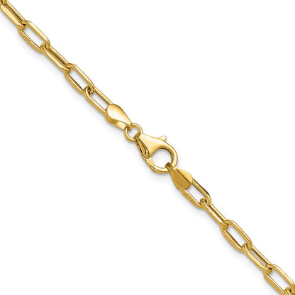 16 Inch 14K Yellow Gold 3.7mm Semi Solid Beveled D/C Paperclip Chain Necklace