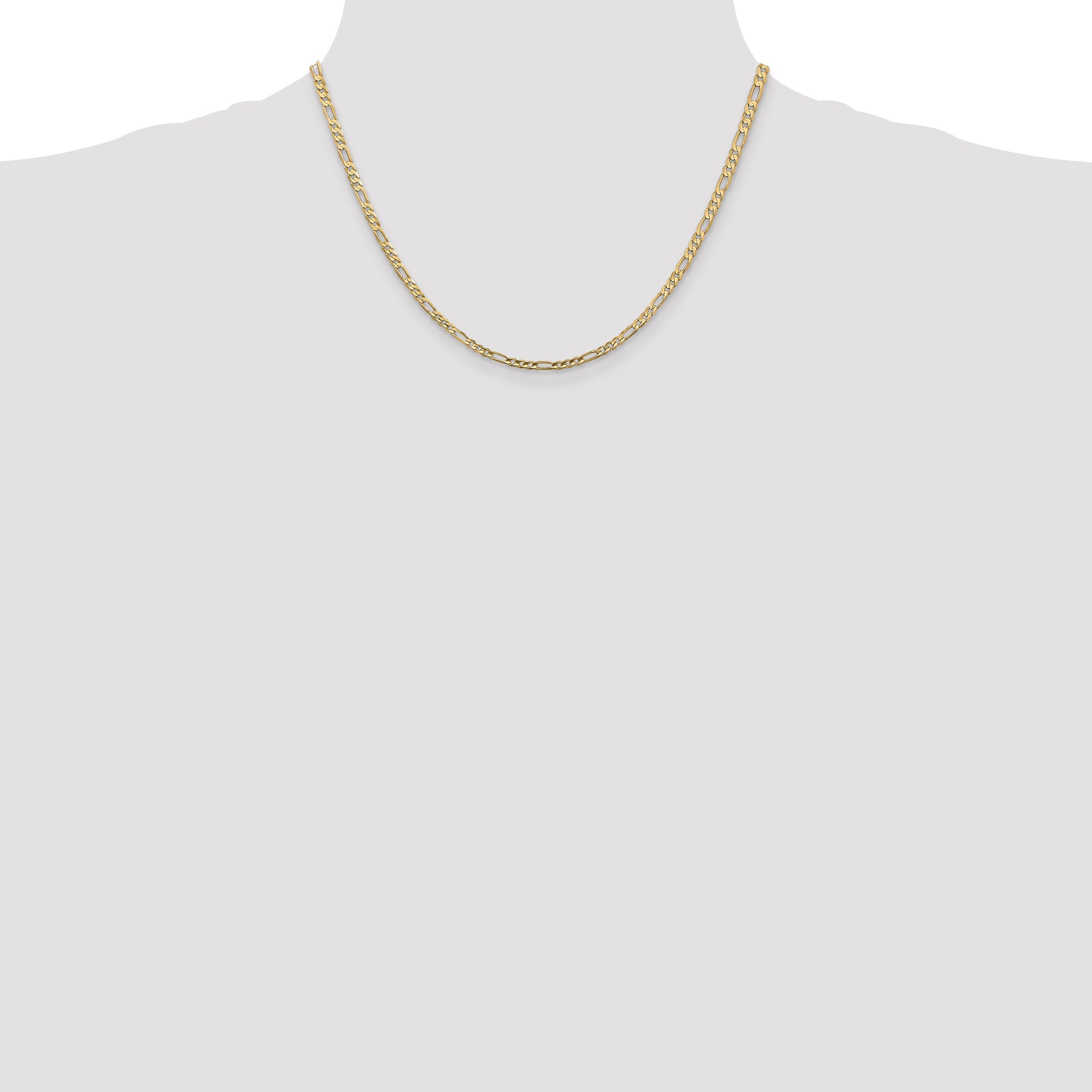 18 Inch 14K Yellow Gold 3mm Concave Open Figaro Chain Necklace