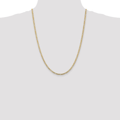 24 Inch 14K Yellow Gold 3mm Concave Open Figaro Chain Necklace
