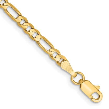 7 Inch 14K Yellow Gold 3mm Concave Open Figaro Chain Bracelet