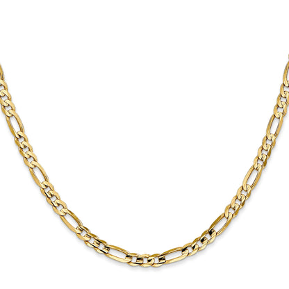 22 Inch 14K Yellow Gold 4mm Concave Open Figaro Chain Necklace