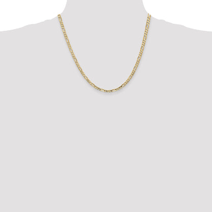 2 Inch 14K Yellow Gold 4mm Concave Open Figaro Chain Necklace