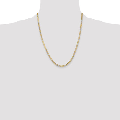22 Inch 14K Yellow Gold 4mm Concave Open Figaro Chain Necklace
