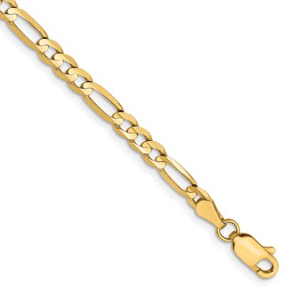 7 Inch 14K Yellow Gold 4mm Concave Open Figaro Chain Bracelet