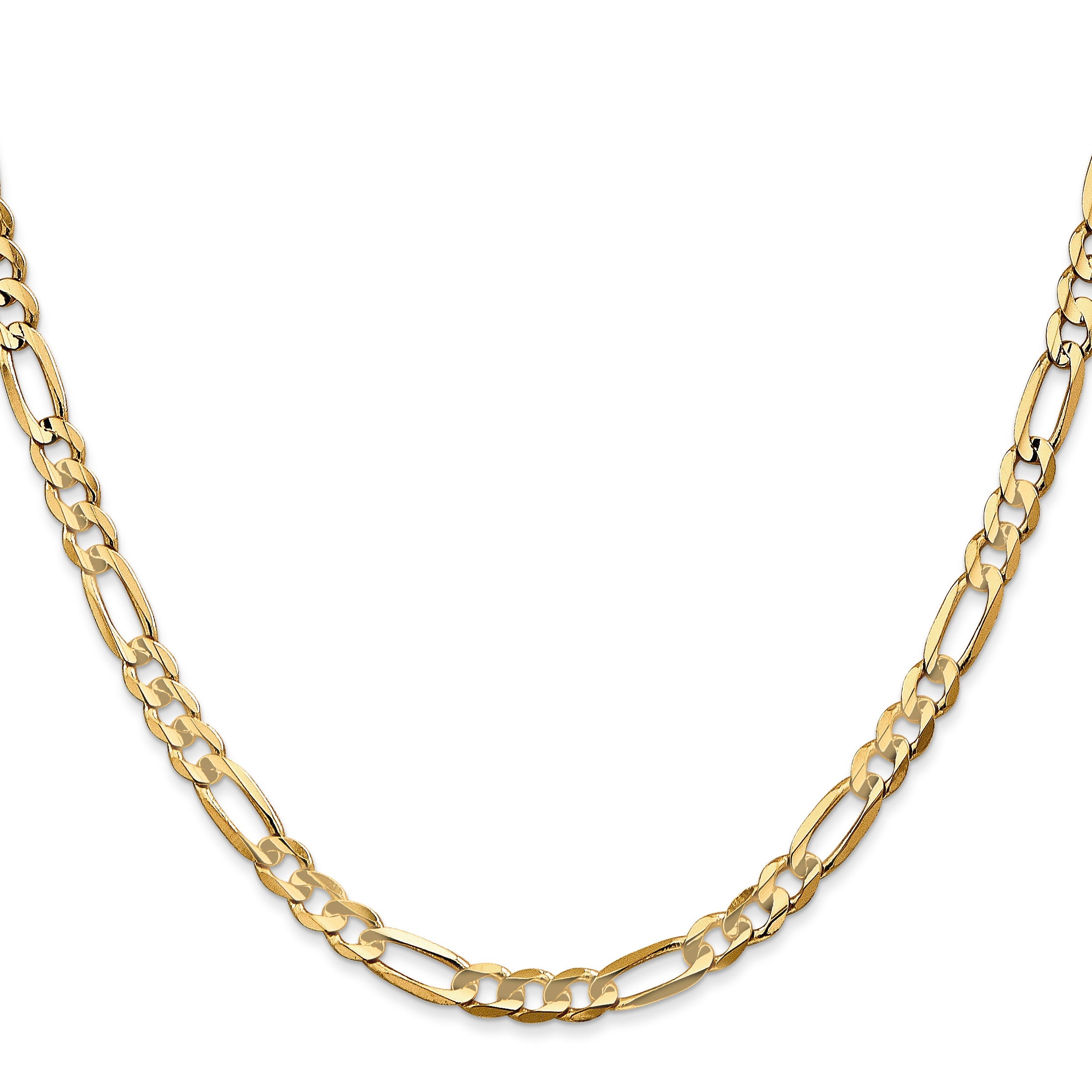 2 Inch 14K Yellow Gold 4.5mm Concave Open Figaro Chain Necklace