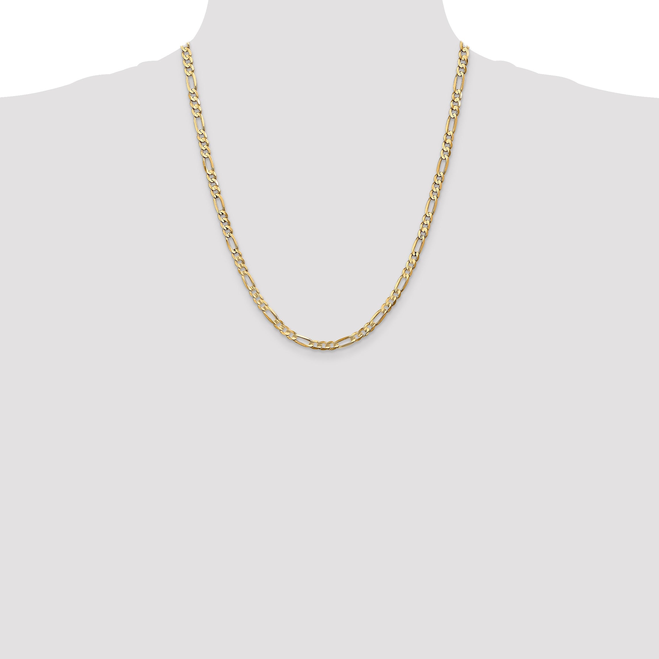 22 Inch 14K Yellow Gold 4.5mm Concave Open Figaro Chain Necklace