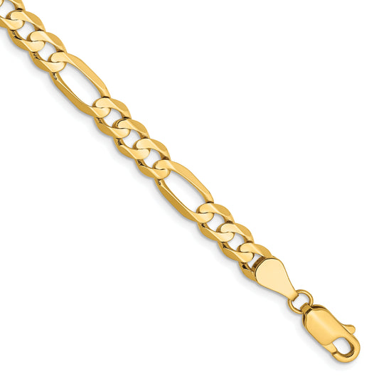 7 Inch 14K Yellow Gold 5.5mm Concave Open Figaro Chain Bracelet