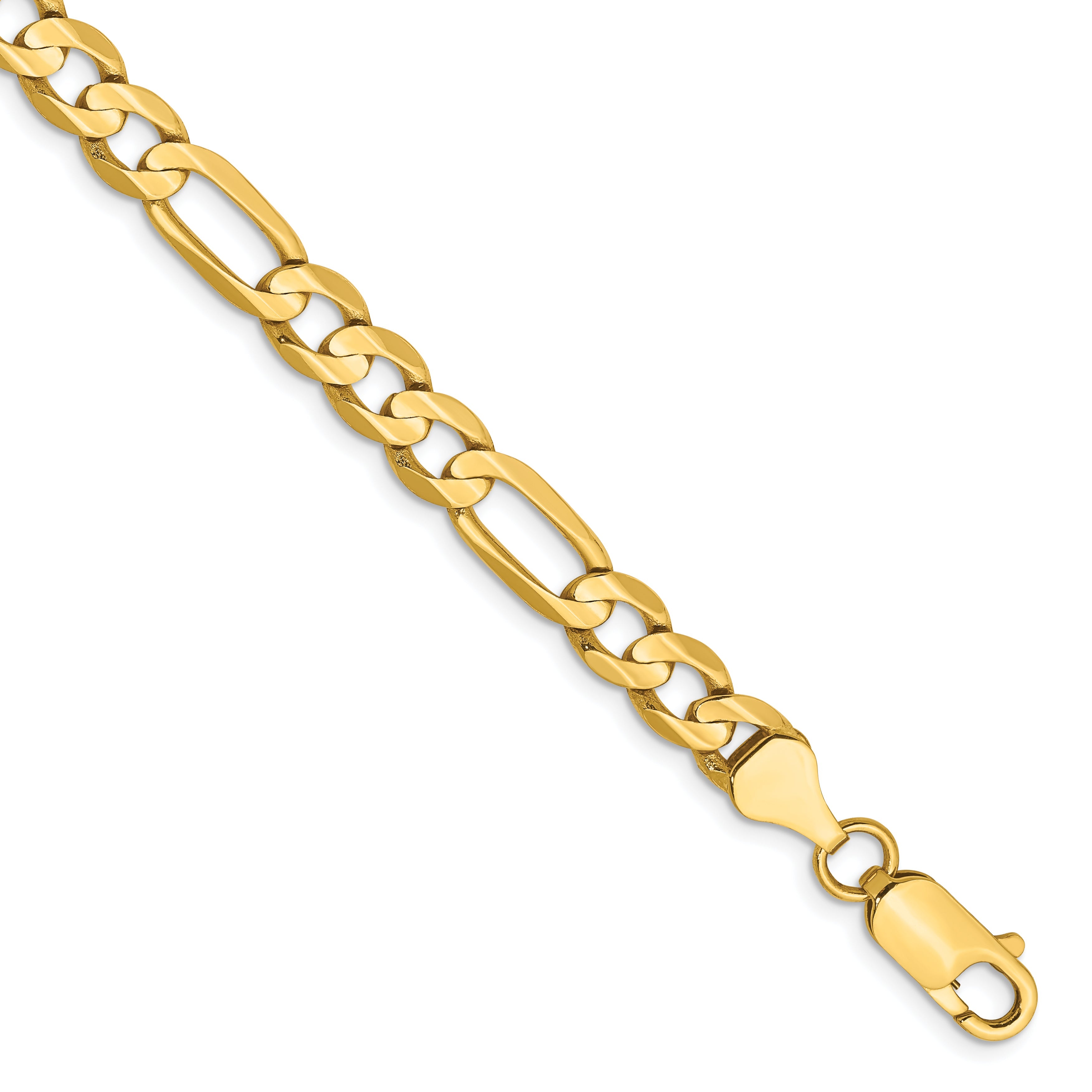 7 Inch 14K Yellow Gold 6mm Concave Open Figaro Chain Bracelet