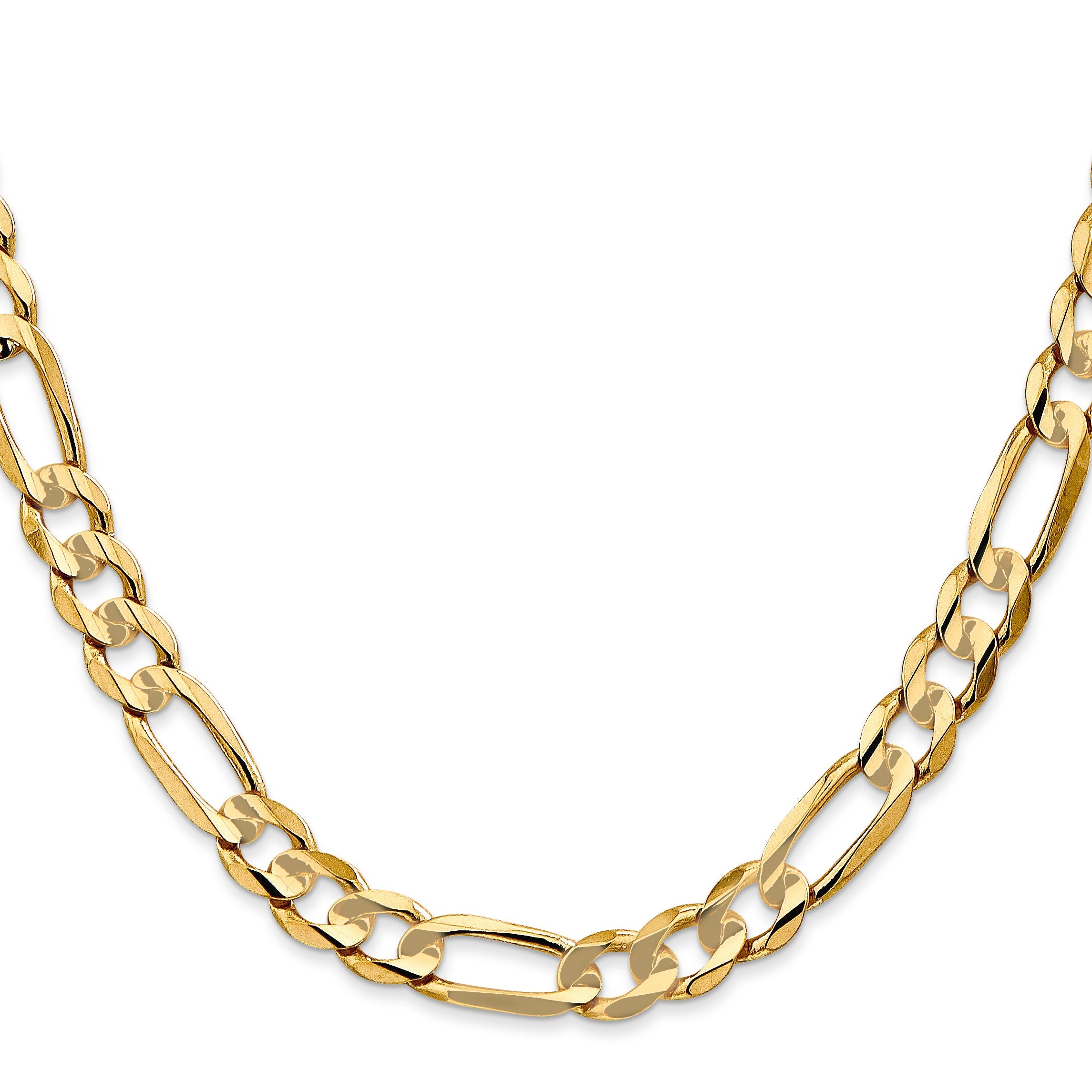 22 Inch 14K Yellow Gold 6.75mm Concave Open Figaro Chain Necklace