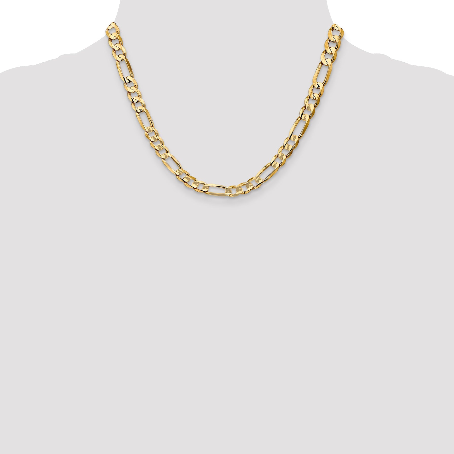 18 Inch 14K Yellow Gold 6.75mm Concave Open Figaro Chain Necklace
