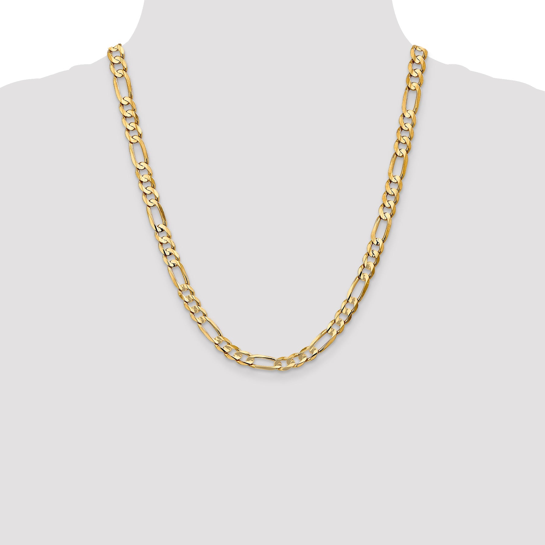 22 Inch 14K Yellow Gold 6.75mm Concave Open Figaro Chain Necklace