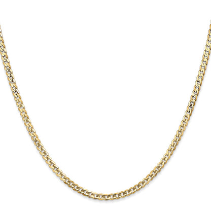 24 Inch 14K Yellow Gold 3mm Open Concave Curb Chain Necklace