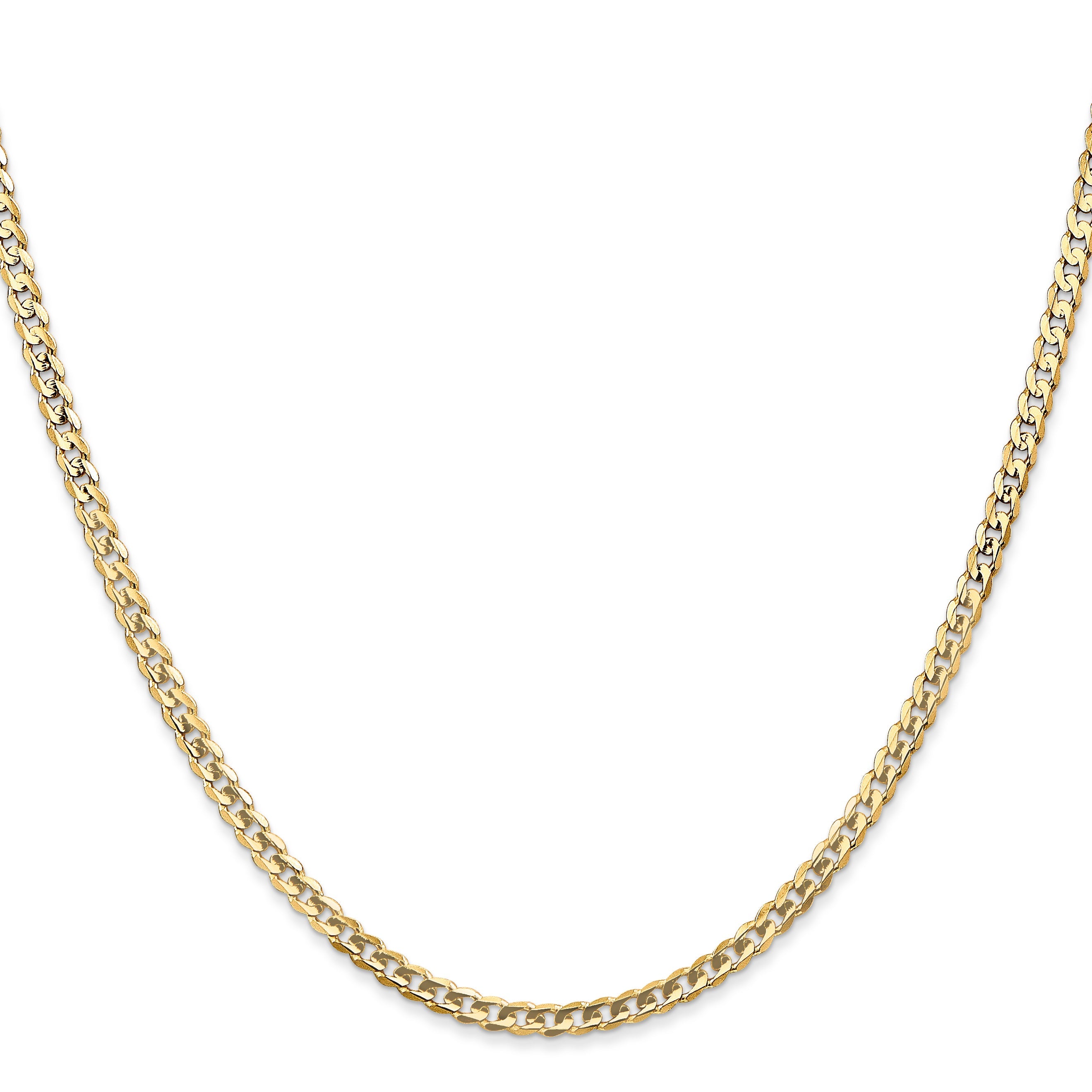 2 Inch 14K Yellow Gold 3mm Open Concave Curb Chain Necklace