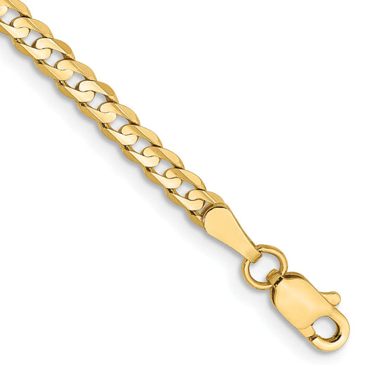 8 Inch 14K Yellow Gold 3mm Open Concave Curb Chain Bracelet