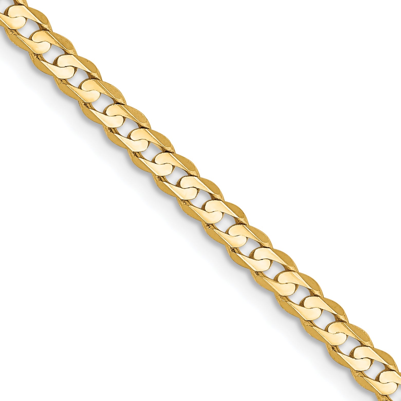 18 Inch 14K Yellow Gold 3mm Open Concave Curb Chain Necklace