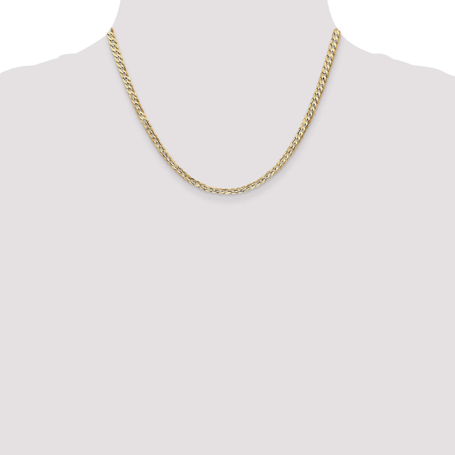 18 Inch 14K Yellow Gold 3.8mm Open Concave Curb Chain Necklace
