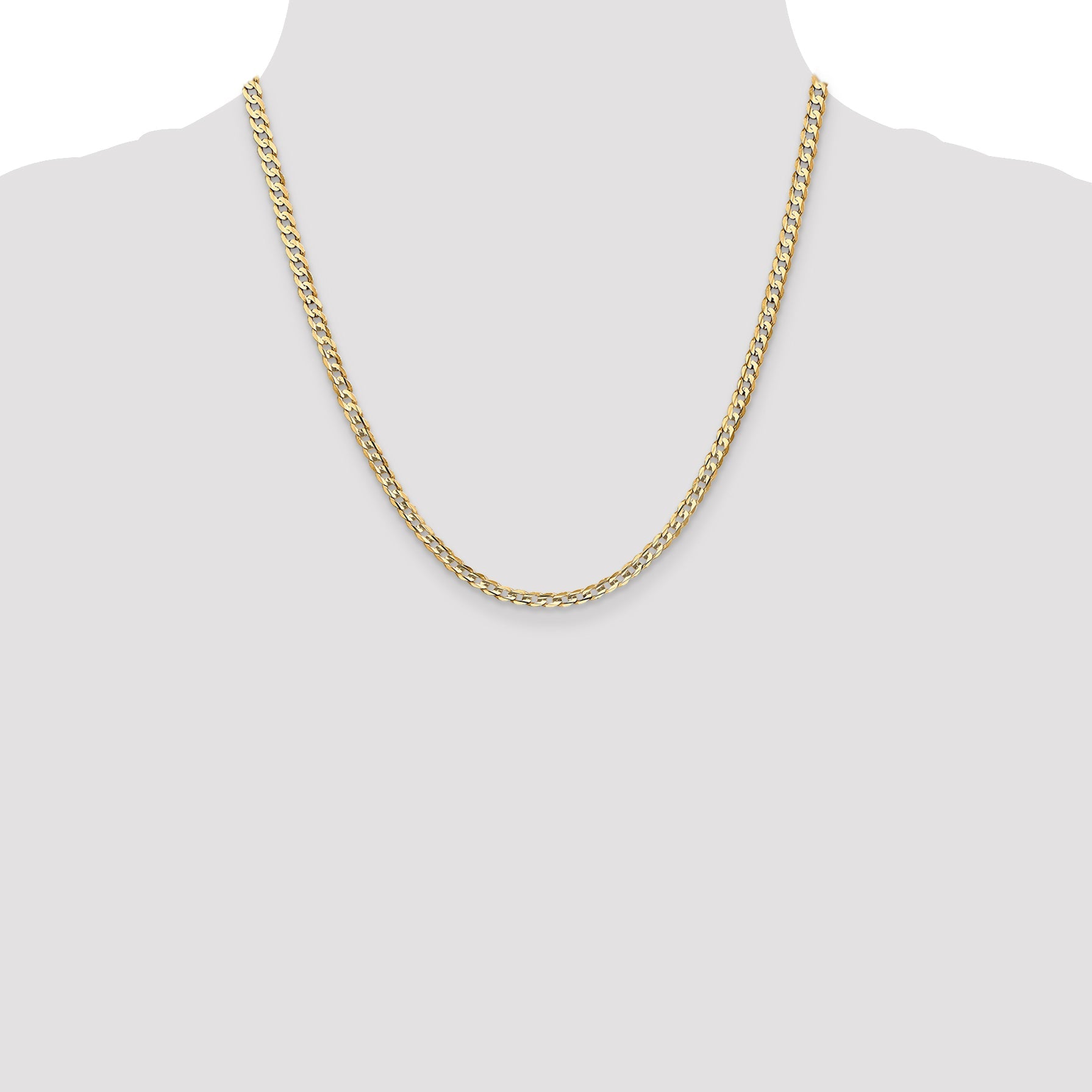 2 Inch 14K Yellow Gold 3.8mm Open Concave Curb Chain Necklace