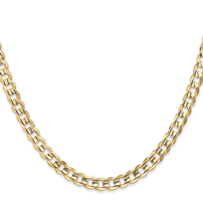 24 Inch 14K Yellow Gold 5.25mm Open Concave Curb Chain Necklace