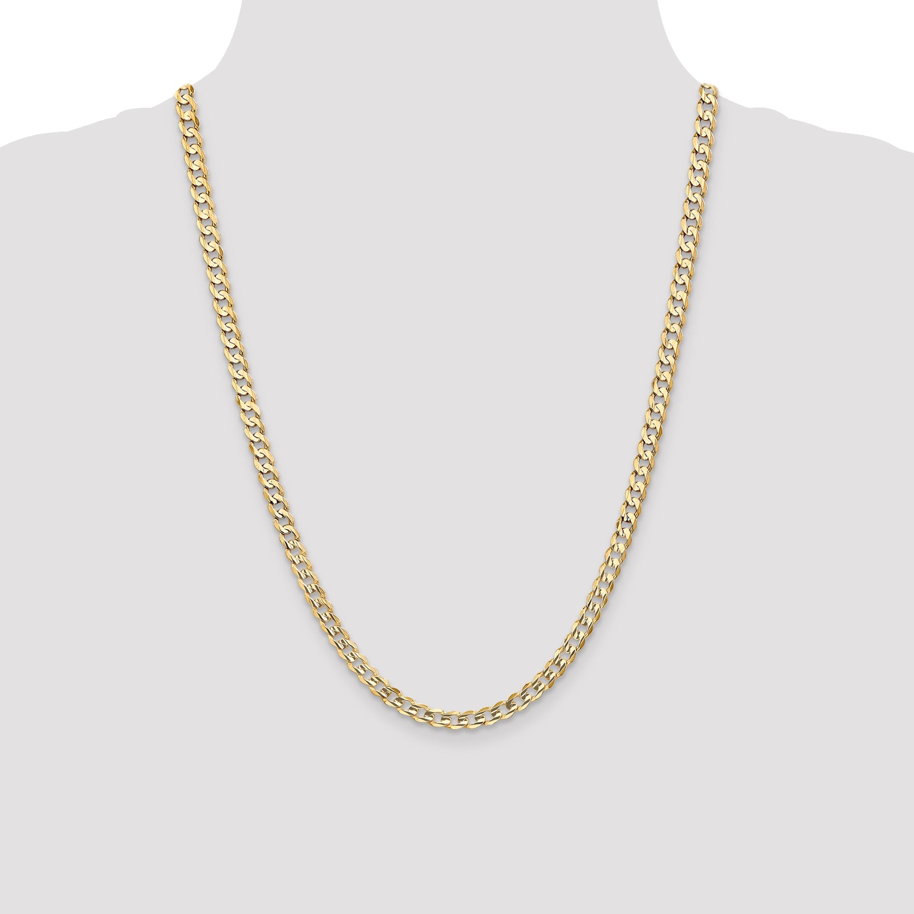 24 Inch 14K Yellow Gold 5.25mm Open Concave Curb Chain Necklace