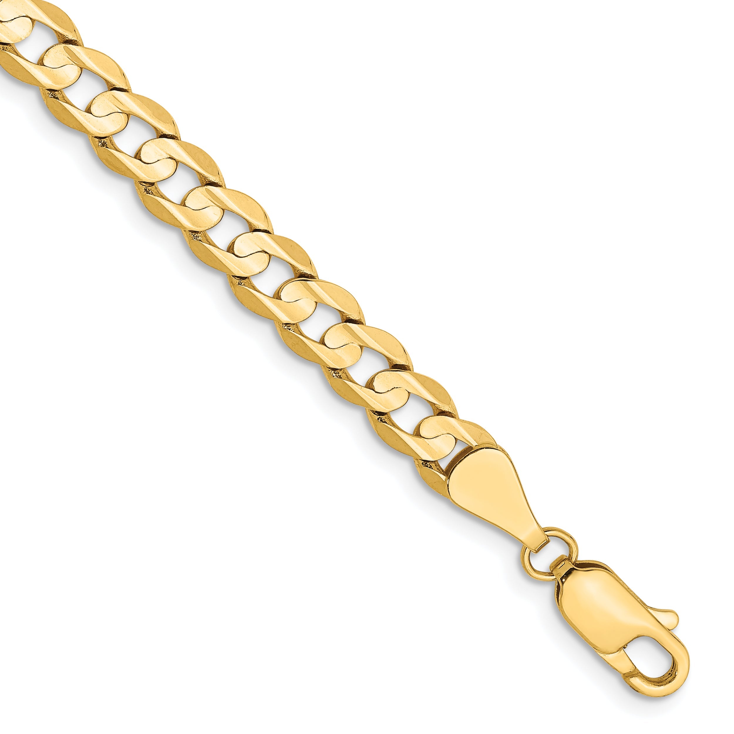 7 Inch 14K Yellow Gold 5.25mm Open Concave Curb Chain Bracelet