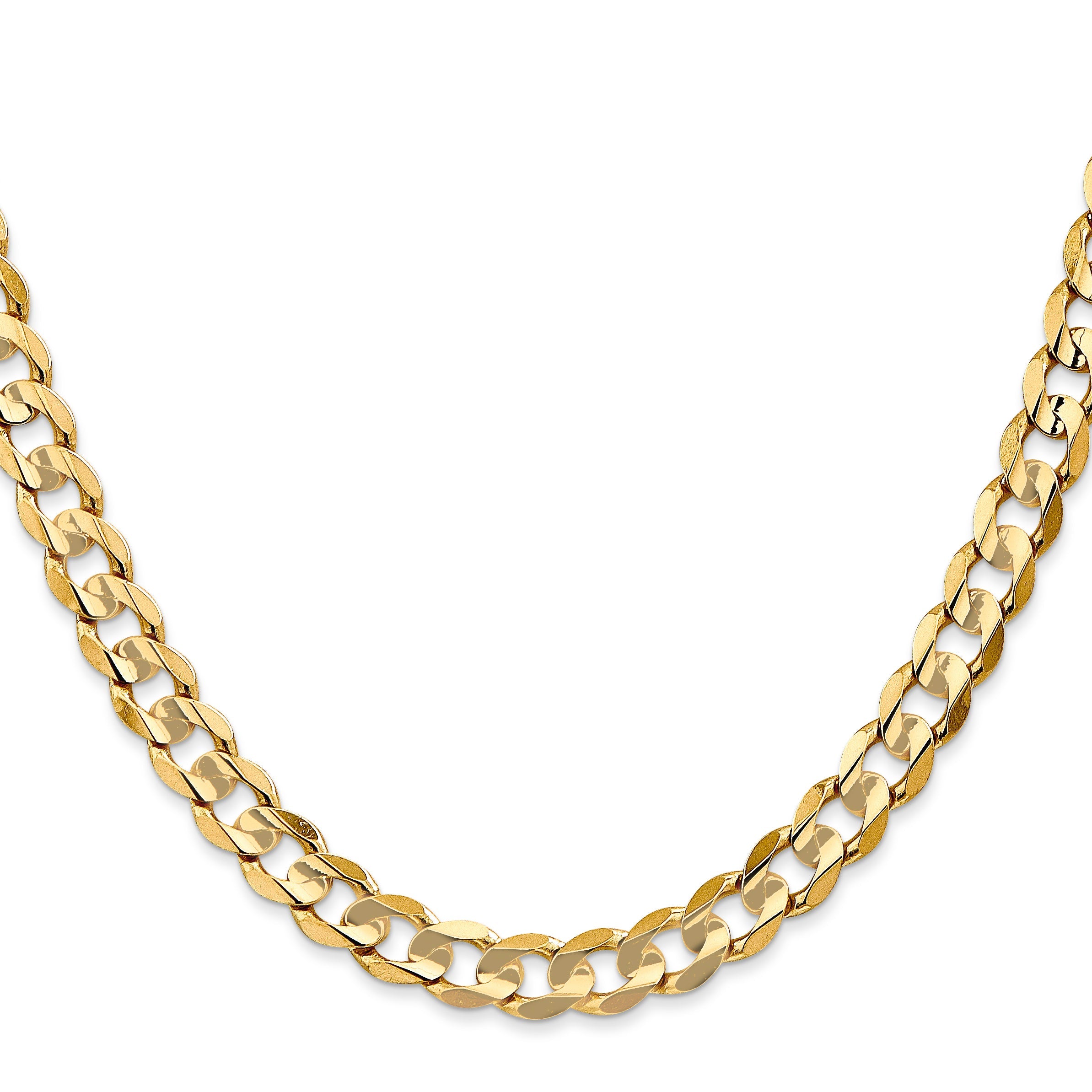 24 Inch 14K Yellow Gold 6.75mm Open Concave Curb Chain Necklace