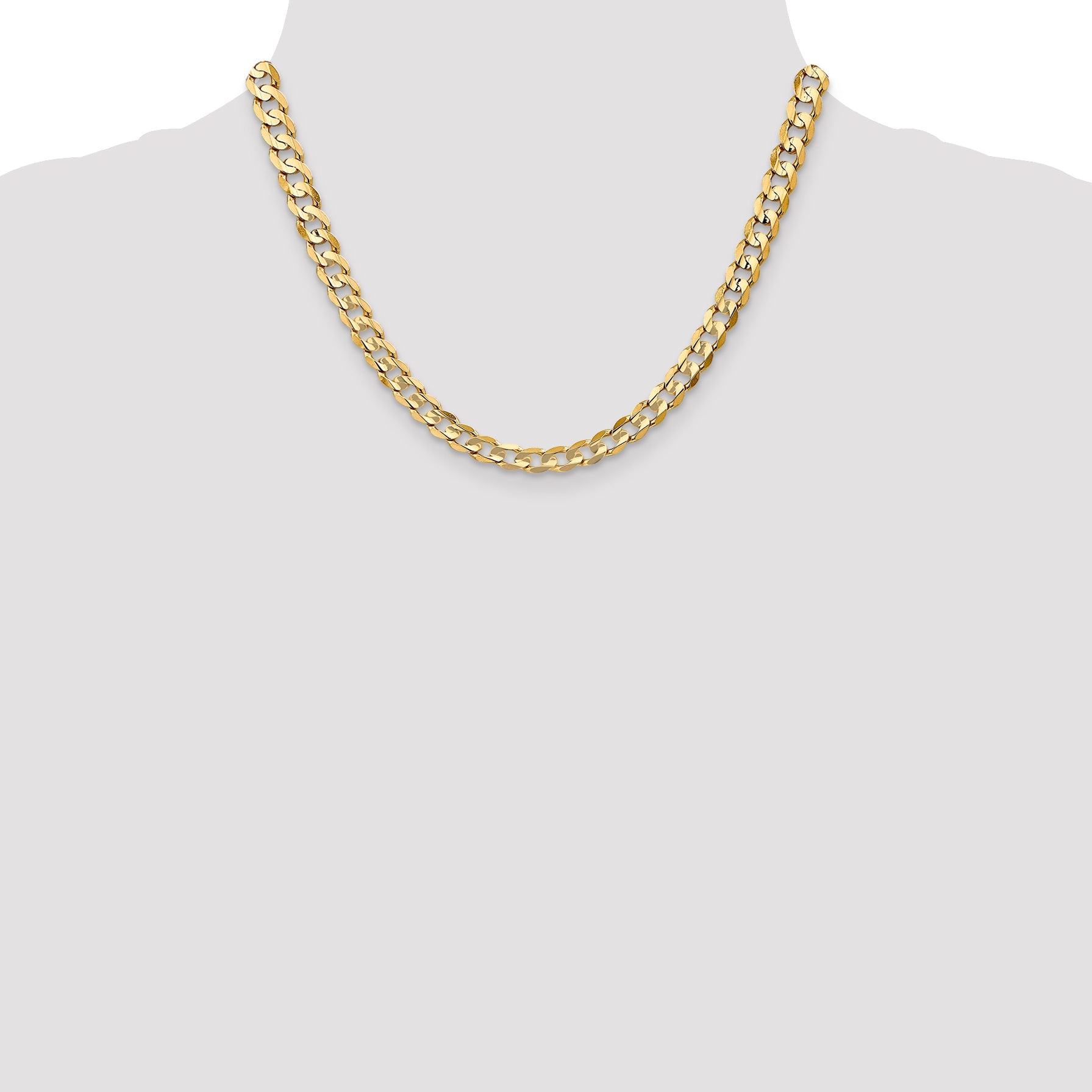 18 Inch 14K Yellow Gold 6.75mm Open Concave Curb Chain Necklace