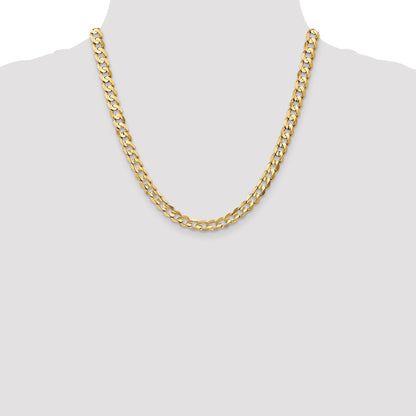 2 Inch 14K Yellow Gold 6.75mm Open Concave Curb Chain Necklace
