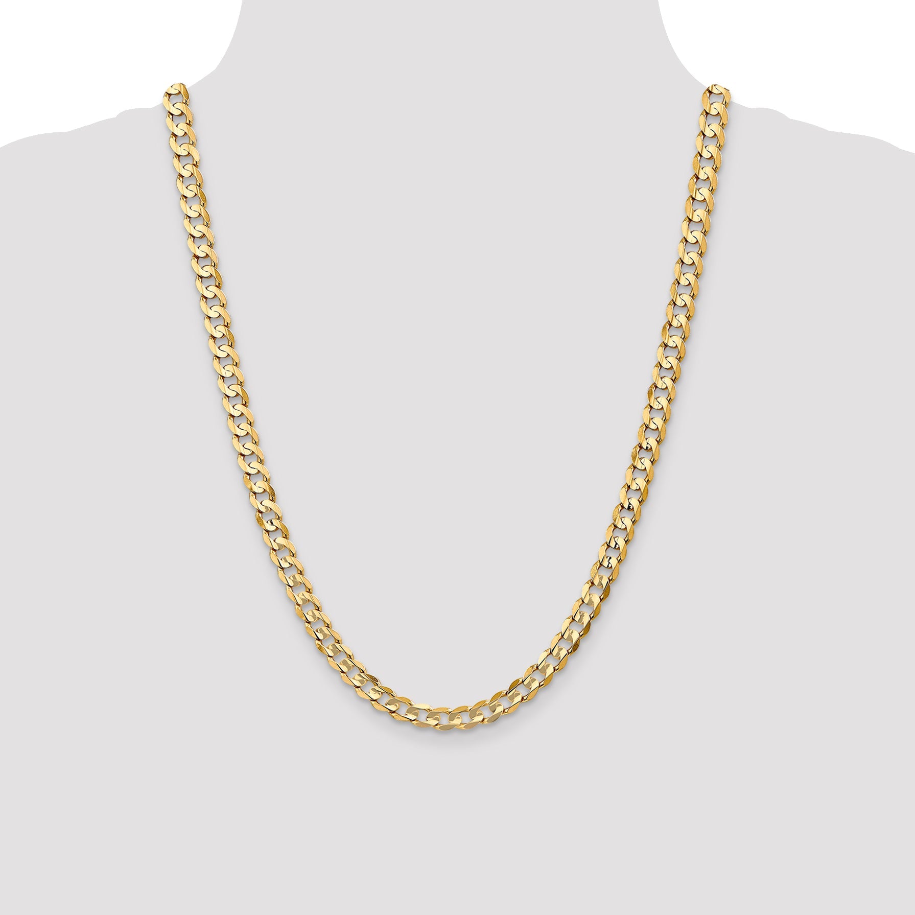 24 Inch 14K Yellow Gold 6.75mm Open Concave Curb Chain Necklace