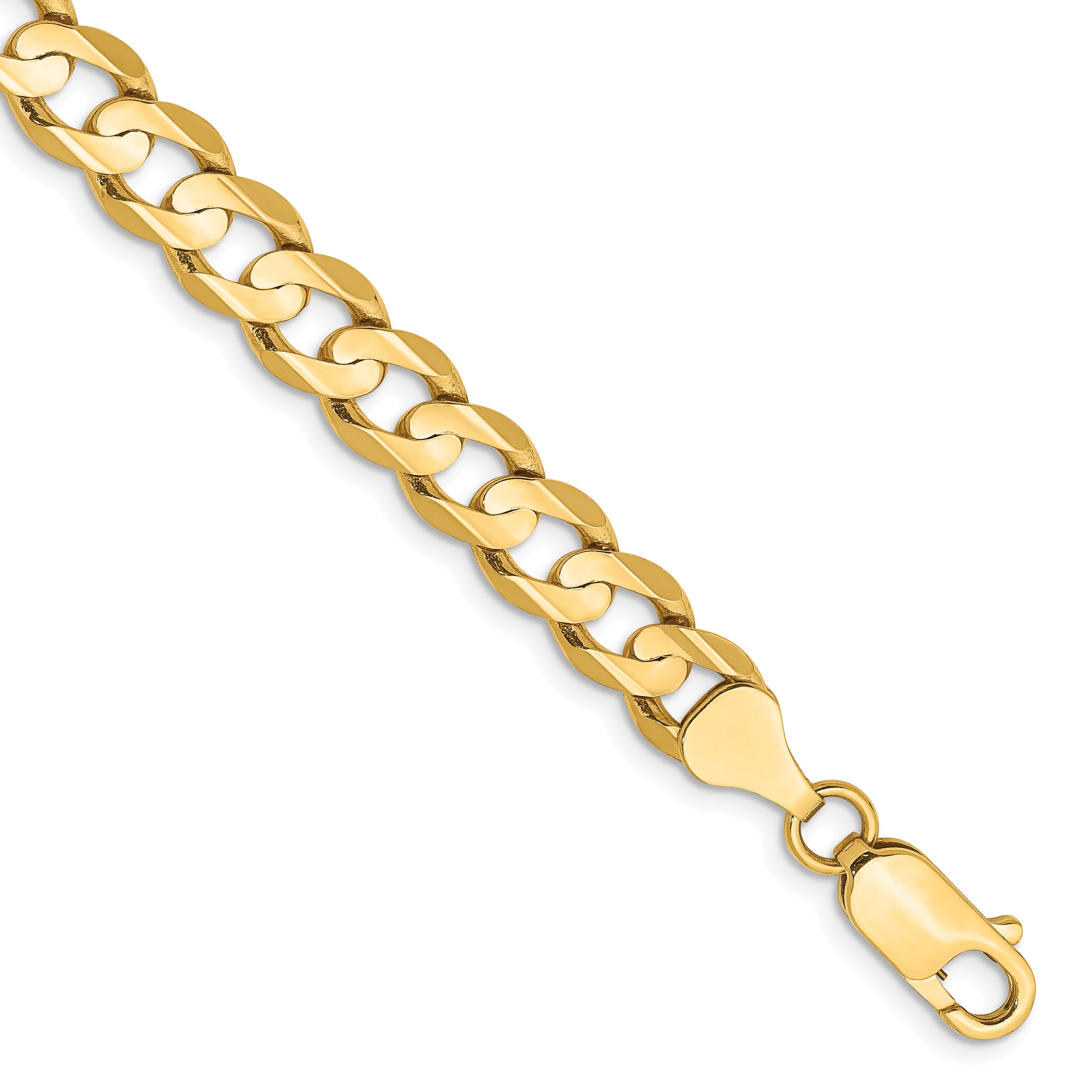 9 Inch 14K Yellow Gold 6.75mm Open Concave Curb Chain Bracelet
